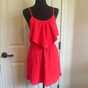 American Eagle Hot Coral Sleeveless Ruffle Tie back ruffle dress Sz Small